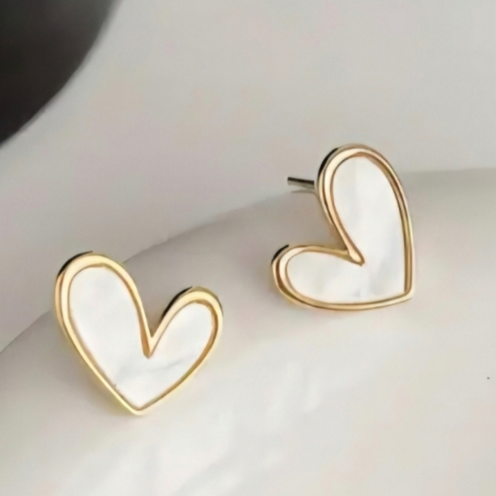 White Heart Earrings